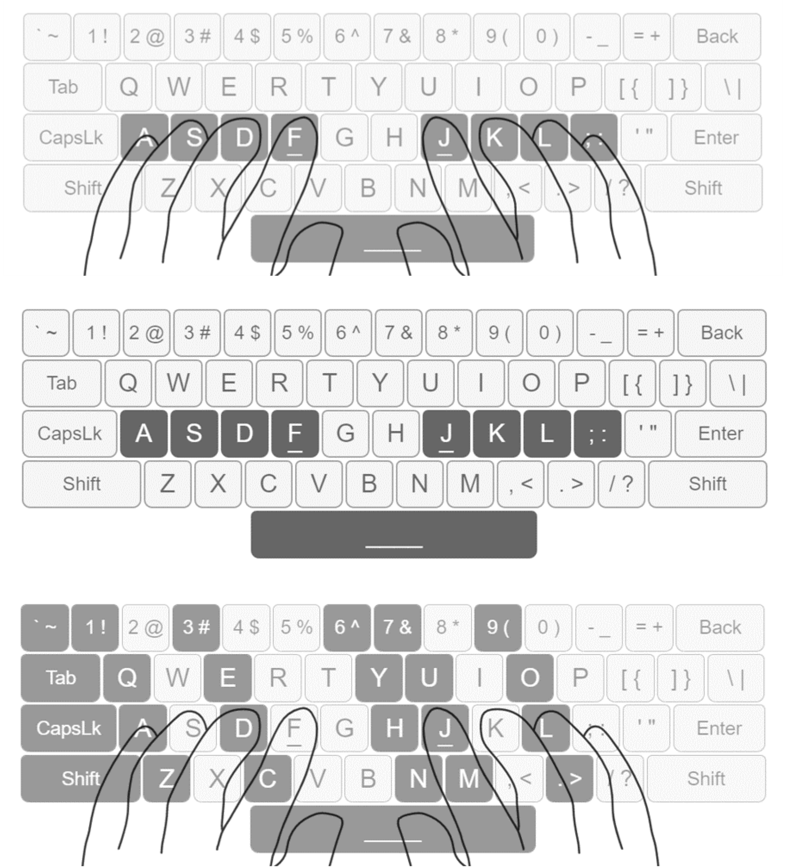 图2　QWERTY键盘的标准指法示意图